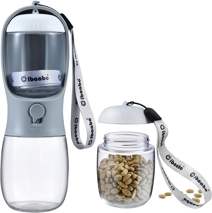 Dog Water Bottle with Food Container, Travel Puppy Water Bowl, Portable Pet by Cibaabo