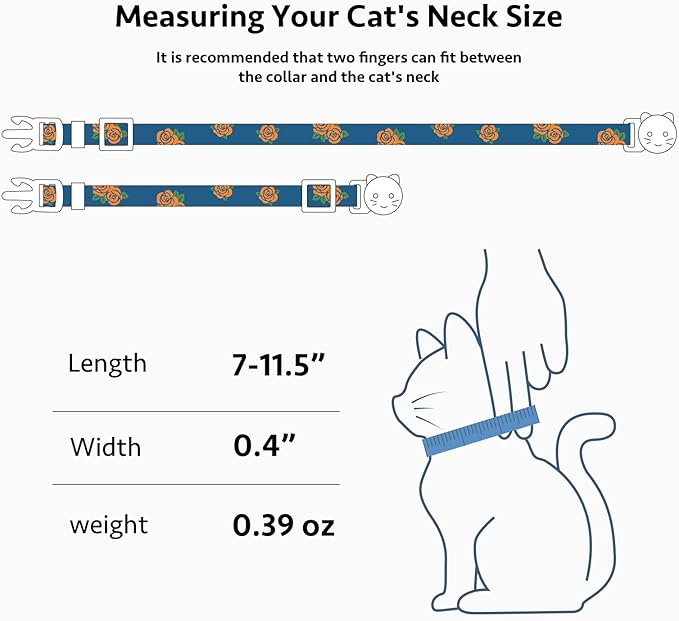 2 Pack Cotton Breakaway Cat Collar Blue and Black Rose Pendant Cute Kitten Cat - Image 3