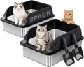 FURTIME Stainless Steel Litter Box with Lid 2Pcs, Enclosed Metal Litter Box
