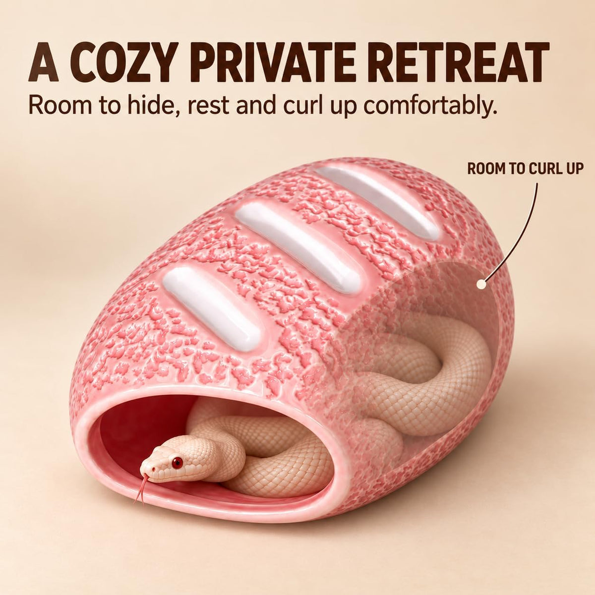 Ceramic Reptile Hide Cave,Cute Reptile Terrarium Decor-Pink