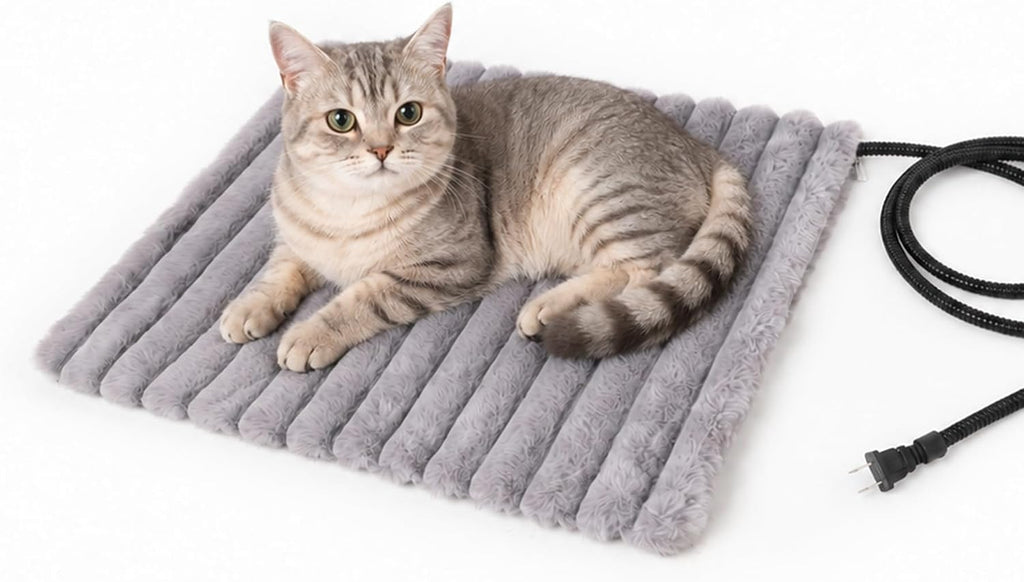 Pet Heating Pad for Cats Dog Electric Heated Bed Mat Indoor Outdoor Chew Resistant Cord Auto-Constant Temperature MET Safety Listed Electric Kitten Warming Pad for Pets Puppy Animals-15.7x19.7in