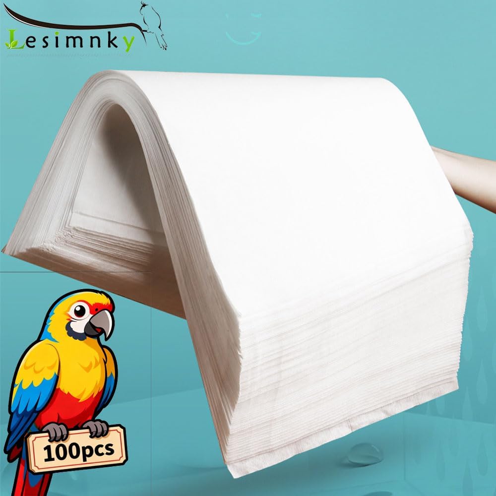 100pcs Bird Cage Liner Papers,11×20in Big Size Disposable Non-Woven Cage Paper Liners Precut Absorbent Cushion Pad Mat Accessories for Pet Bird Parrot