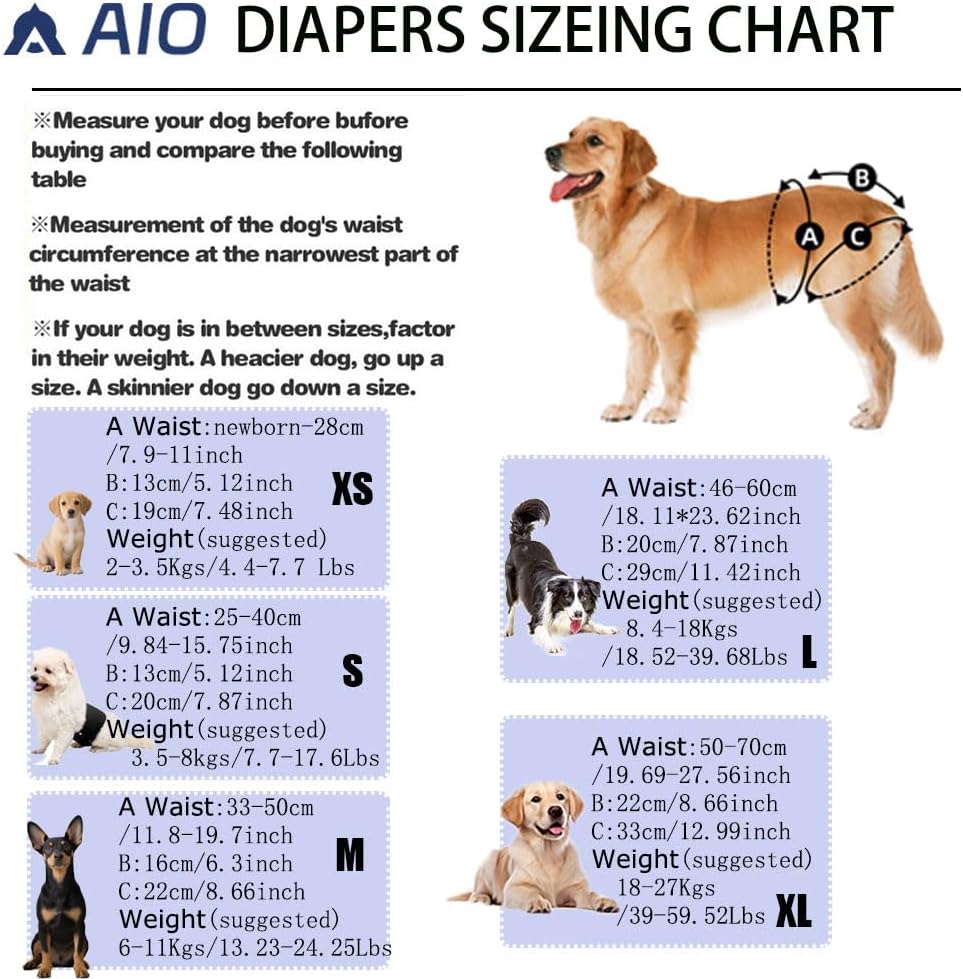 Washable Reusable Dog Diapers Female(3 Pack), Highly Absorbent and Breathable Dog Wraps, Puppy Dog Diapers Female S Fox, Shark, Bear