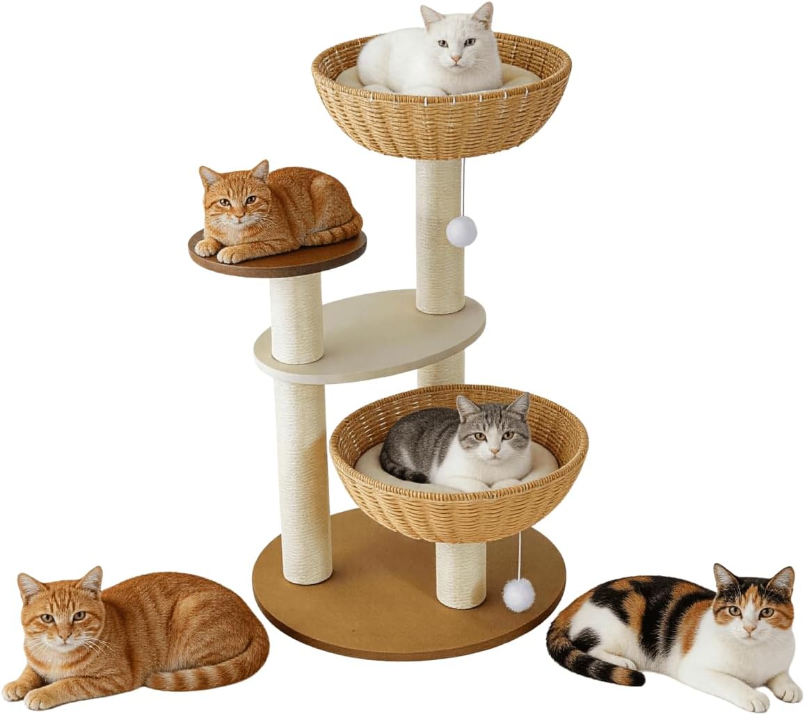 33in Modern Cat Tree for Indoor Cats, Small Cat Tower