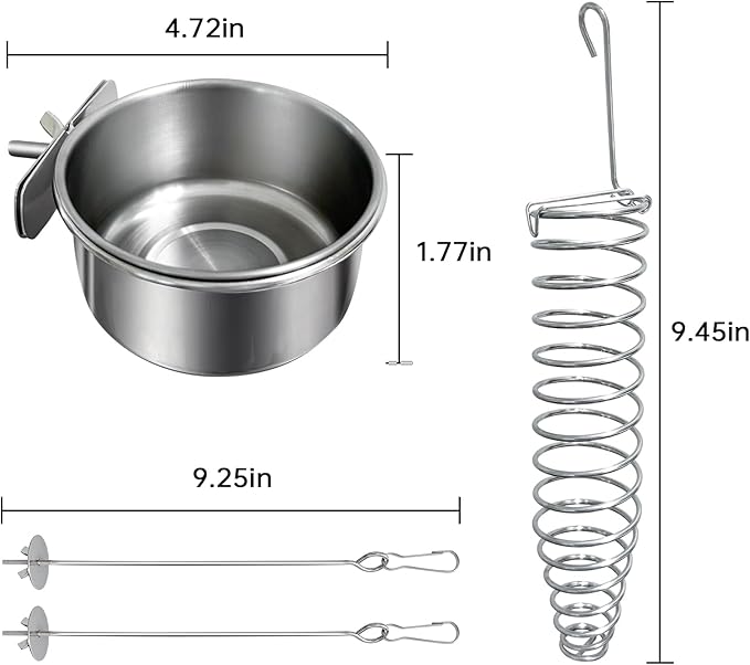 5Pcs Bird Cage Food Bowl Set, Stainless Steel Millet Holder - Image 2