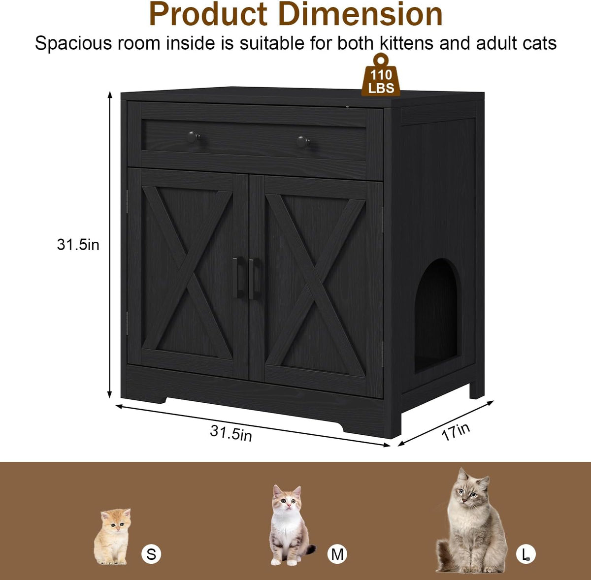 knoworld Cat Litter Box Enclosure with Storage Drawers,Black