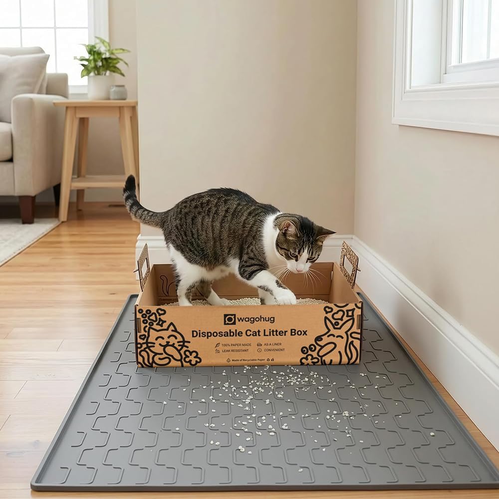 Disposable Cat Litter Box 3 Pack, Foldable Portable Travel Litter Box for Cats, Waterproof Leakproof Cardboard Kitty Litter Box for Travel, Moving, Temporary Use & No-Clean Cat Care
