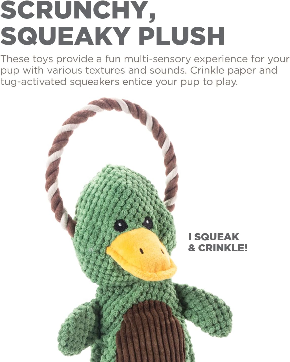 Outward Hound Scrunch Bunch Duck Interactive Plush Squeaky Dog Tug Toy