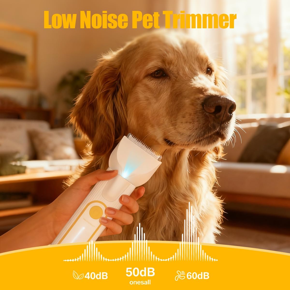 Dog Paw Trimmer, Low Noise Paw Hair Trimmer for Dogs with LED Light Wireless Pet Shaver, Suitable for Claws, Ears, Face, HIPS and Eyes(Orange) (White, 4-in-1)