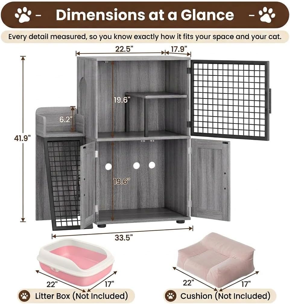 IDEALHOUSE Cat Litter Box Enclosure with Double Layer, Dark Grey