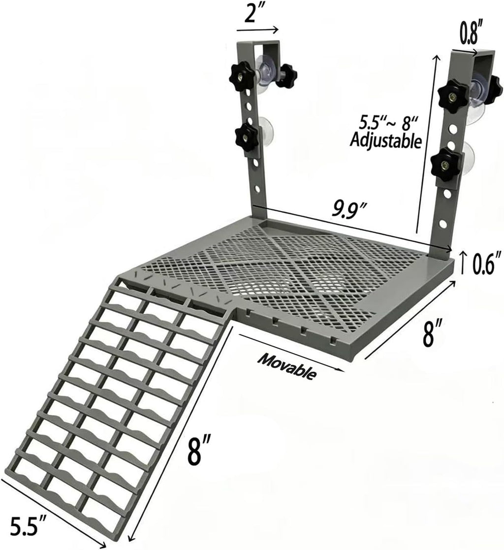Hanging Turtle Sunbathing Platform, Adjustable Turtle Rest Dock Aquarium Accessory with Non-Slip Ramp