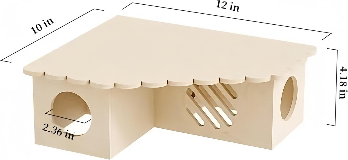 Hamster Hideout Wooden House - Multi-Functional Hamster Cage Accessories with Platform, Ventilated Hamster Hides & Cozy Hamster House for Small Pets (Syrian, Dwarf Hamsters)