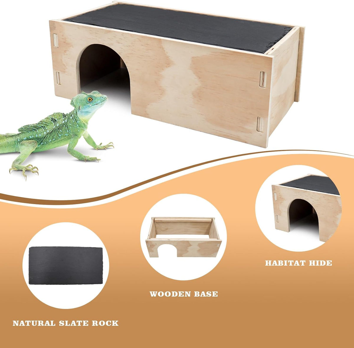 2-in-1 Bearded Dragon Basking Platform with Hideout, Slate Rocks for Reptiles with Base, Leopard Gecko Hides and Caves, Reptile Tank Accessories for Bearded Dragons, Geckos, Ball Pythons, Tortoise