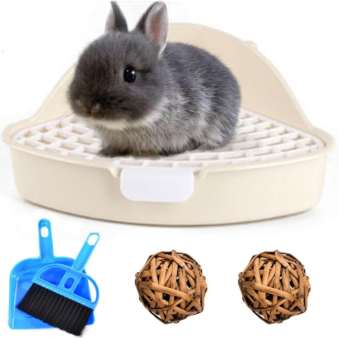 Hamiledyi Small Rabbit Litter Box for Cage Triangle Potty Trainer Corner Bunny Toilet Plastic Pet Pan Guinea Pig LitterBox for Dwarf Holland Lop Rodent (Blue)