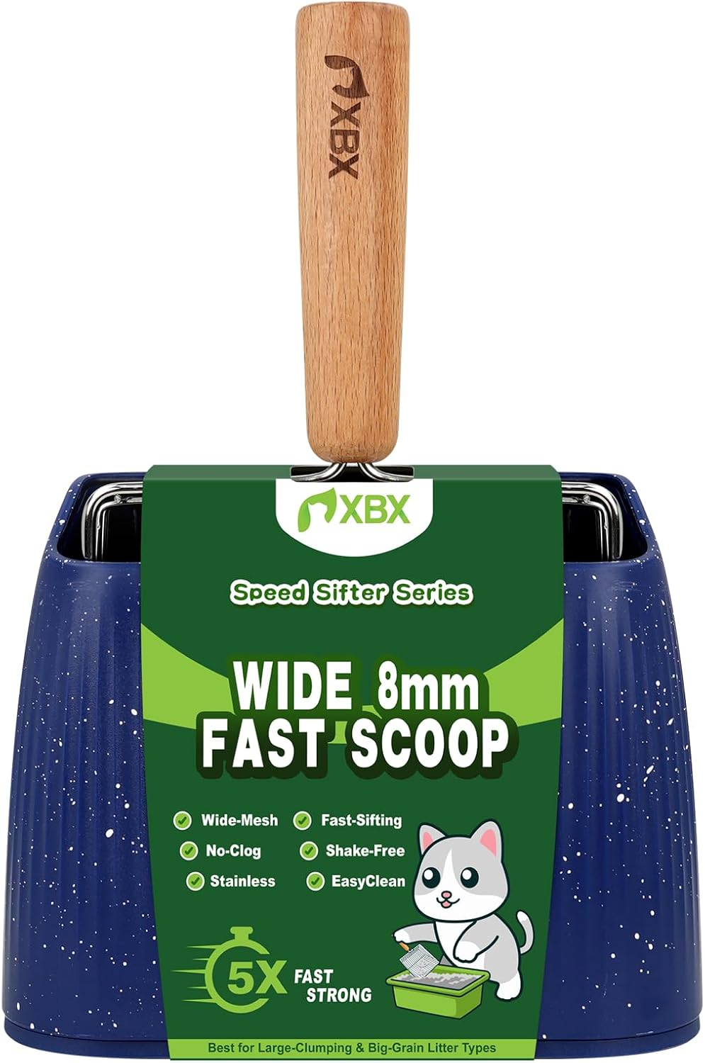 XBX Cat Litter Scoop with Holder, Sturdy Stainless Steel Litter Scooper, Wide Gap Litter Shovel with Beech Wood Handle for Easy Daily Litter Box Cleaning