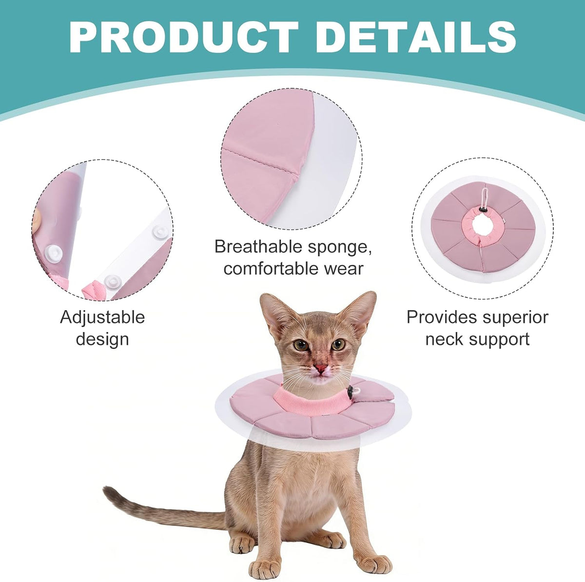 Elizabethan Collar, Cat Cone Collar Pet Cones, M, Pink