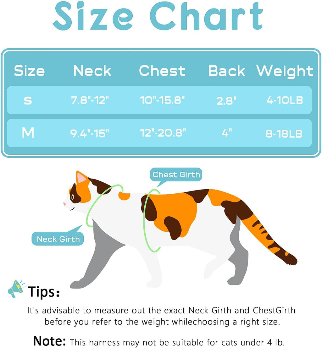 Halypet Cat Harness and Leash Set, Escape Proof 3-in-1 Adjustable Harness for Cats & Kitten, Soft Lightweight, Easy On & Control for Walking, Travel & Outdoor Use, Light Blue Kitty, Medium