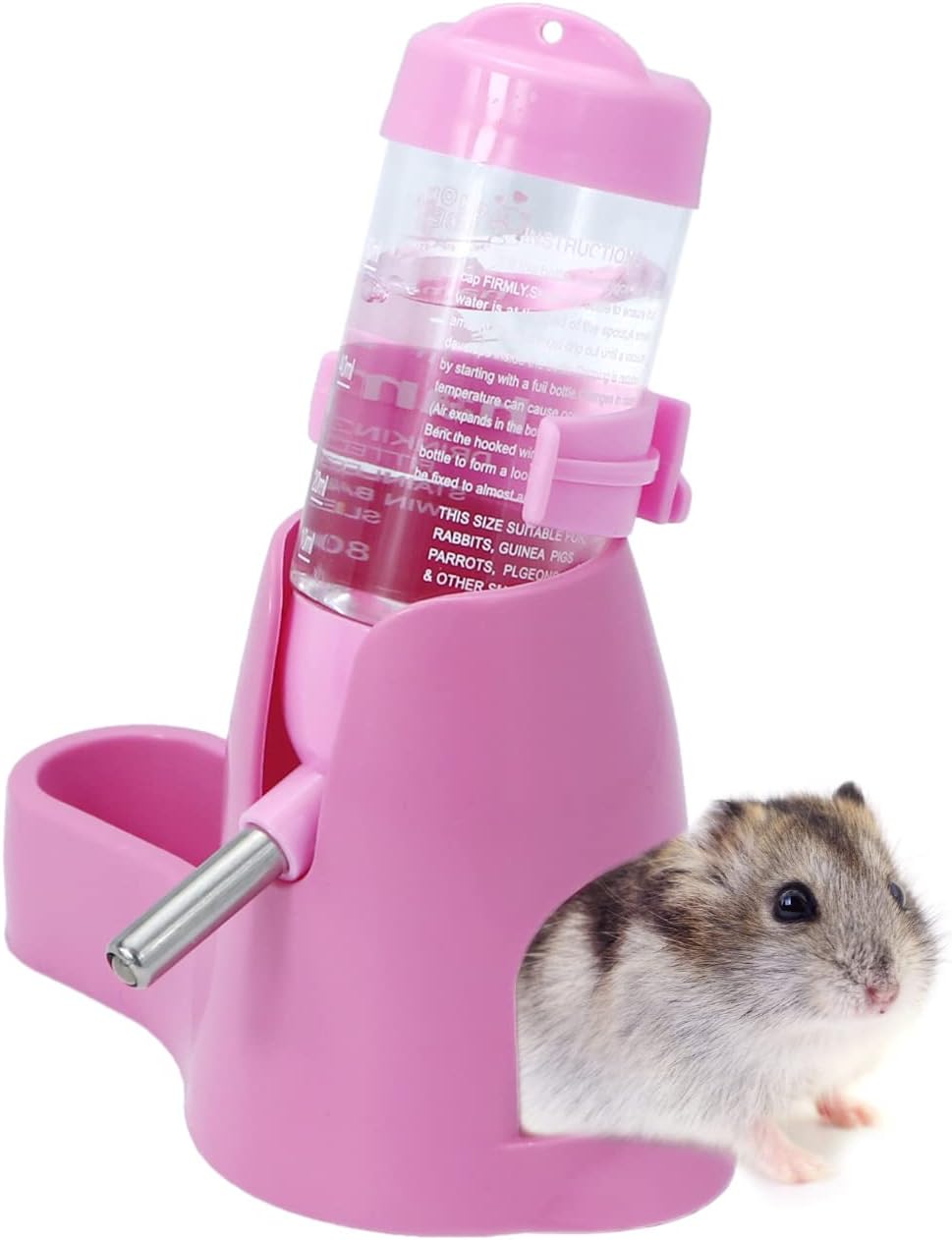 Wontee Hamster Water Bottle Water Dispenser Hamster Silent Exercise Running Wheel for Dwarf Hamsters Gerbil Mice (Pink, 80ML)