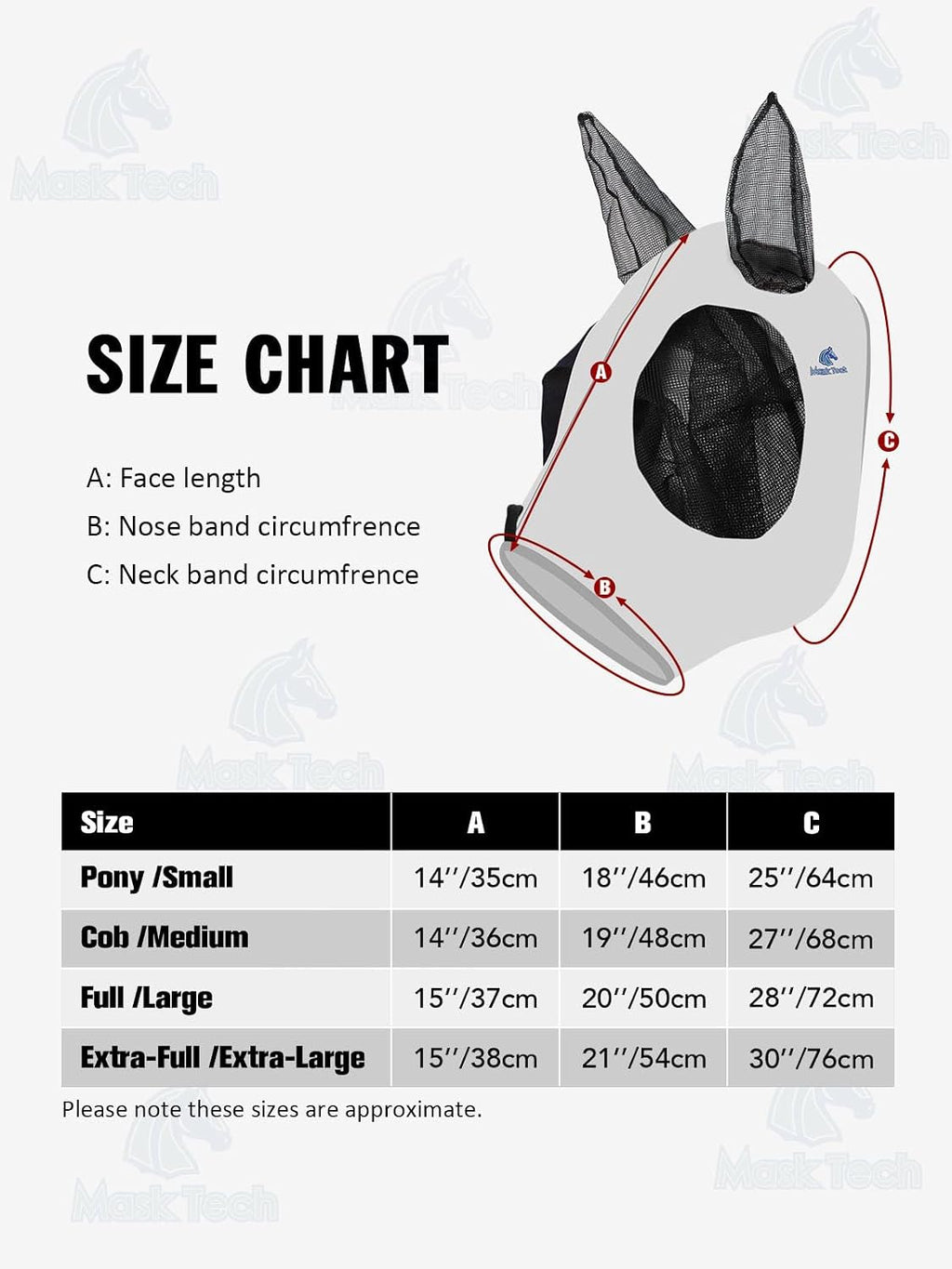 Mask Tech 5 Pieces Horse Fly Masks with Ears, Stretchy Elastic Mesh Fly Masks, 3D Eye Clearance, UV Protection-Large,Combo 21