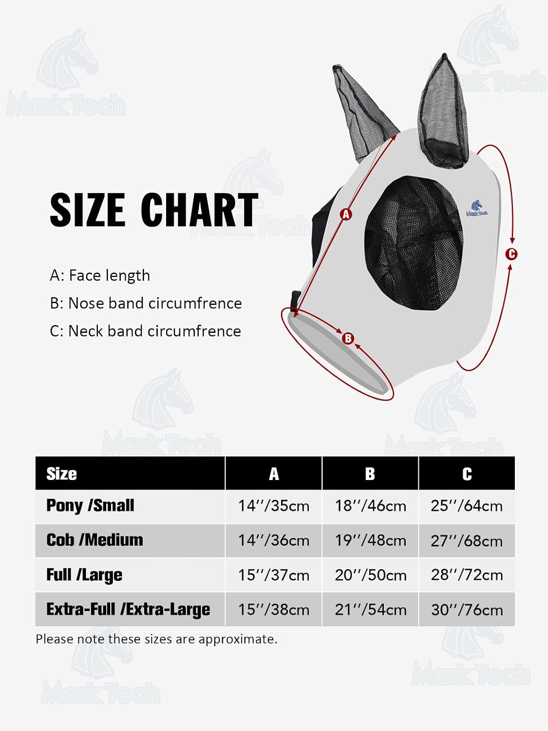 Mask Tech 5 Pieces Horse Fly Masks with Ears, Stretchy Elastic Mesh Fly Masks, 3D Eye Clearance, UV Protection-Large,Combo 21