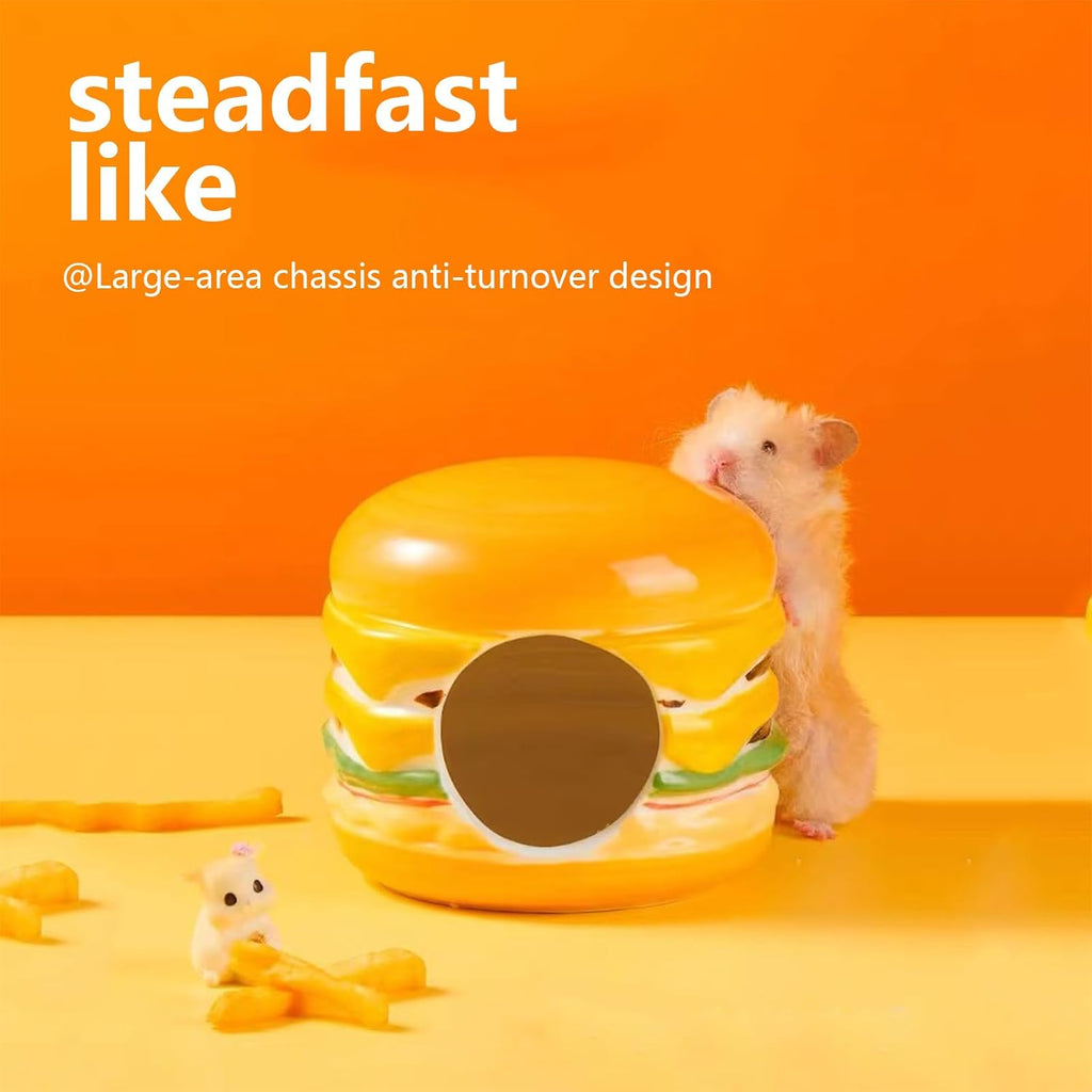 Hamster Hideout Ceramic,Hamburg Shape Funny Small Animal Pet Bed for Hamster,Mini Hut Cave Cage Accessories for Dwarf Hamsters,Gerbils,Small Guinea Pig and Hedgehog