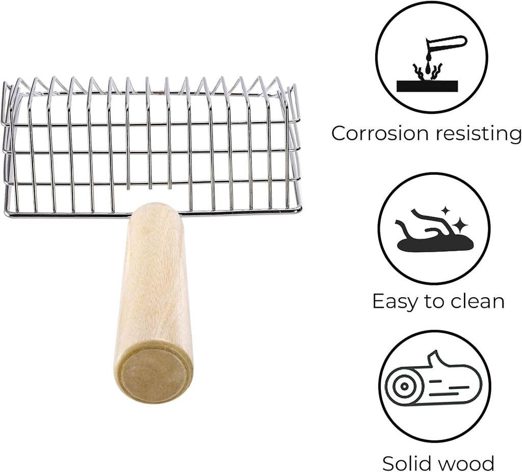 Hiceeden 2 Pack Fast Sifting Cat Litter Scoop with Stand, Metal Kitty Litter Scoop Holder with Wooden Handle, Easy Clean Cat Poop Scooper for Kitten Litter Box, Gray and Blue