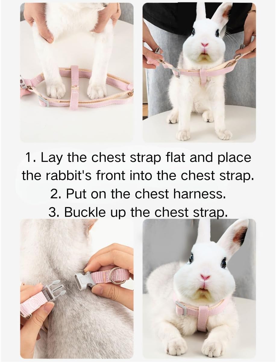 Rabbit Harness Leash Small Pet Adjustable Escape Proof Vest (Pink,Small)
