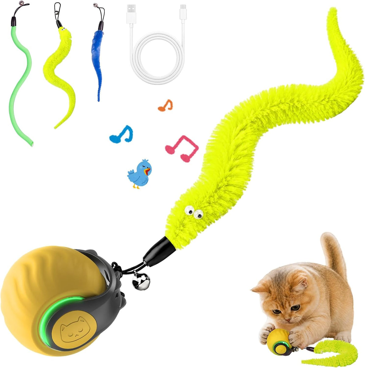 Interactive Cat Toys with Bird Sounds & 3 Speed Modes for Indoor Cats Play