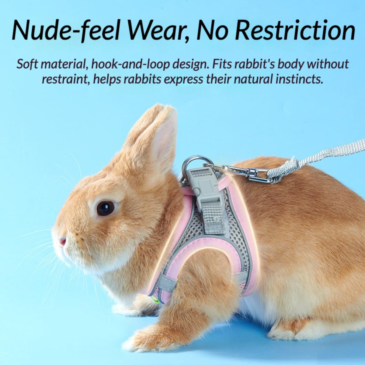 Escape Proof Rabbit Harness and Leash Set Breathable Mesh Vest (Pink,M)