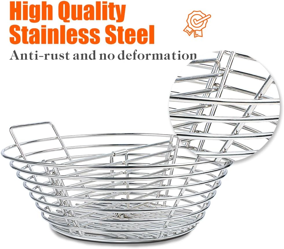 The Accessories for Big Green Egg, Ash Charcoal Basket for Large BGE, Parts for Big Green Egg, Stainless Steel Grill Ash Baskets for The Large(L) BGE and Kamado the Joe Classic(with Divider)
