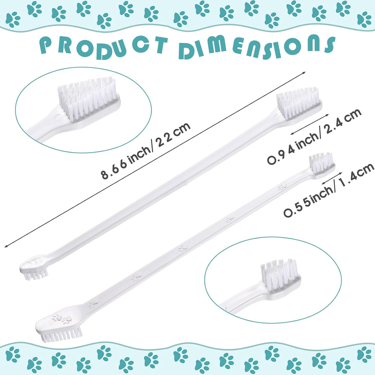 Gerrii 200 Count Dog Toothbrush Double Headed Long Handle Soft, White