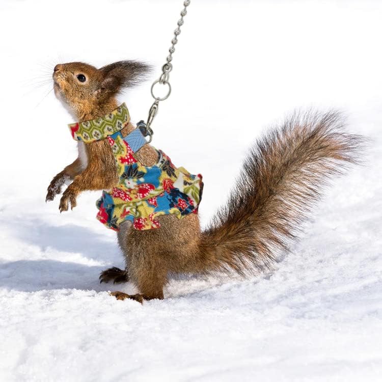 Squirrel Harness and Leash Set, Adjustable Flora Blue Printing, for Ferret, Squirrel, Dwarf Chinchilla, Guinea Pig, Fancy Rat