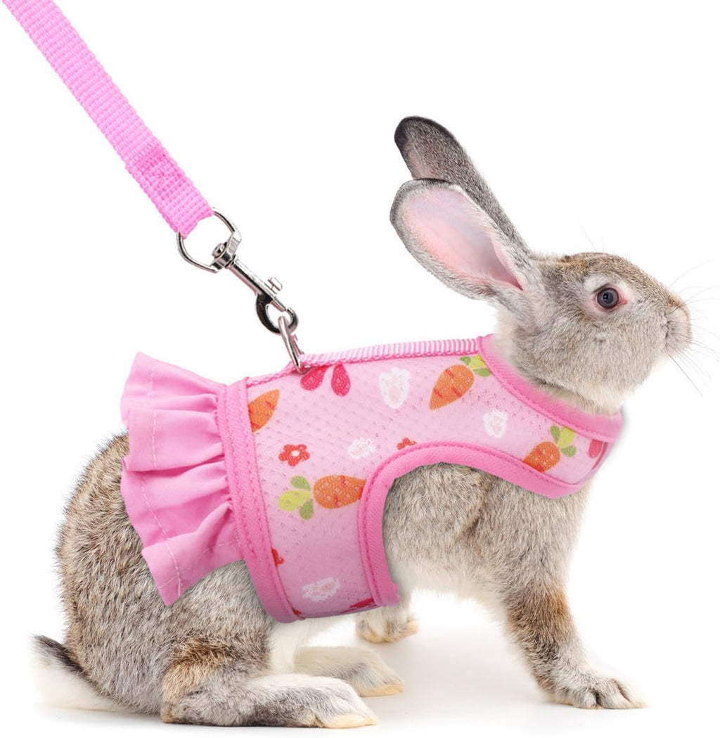 Bunny Harness and Leash Set,Rabbit Harness Small Pet Mesh Vest Orange L