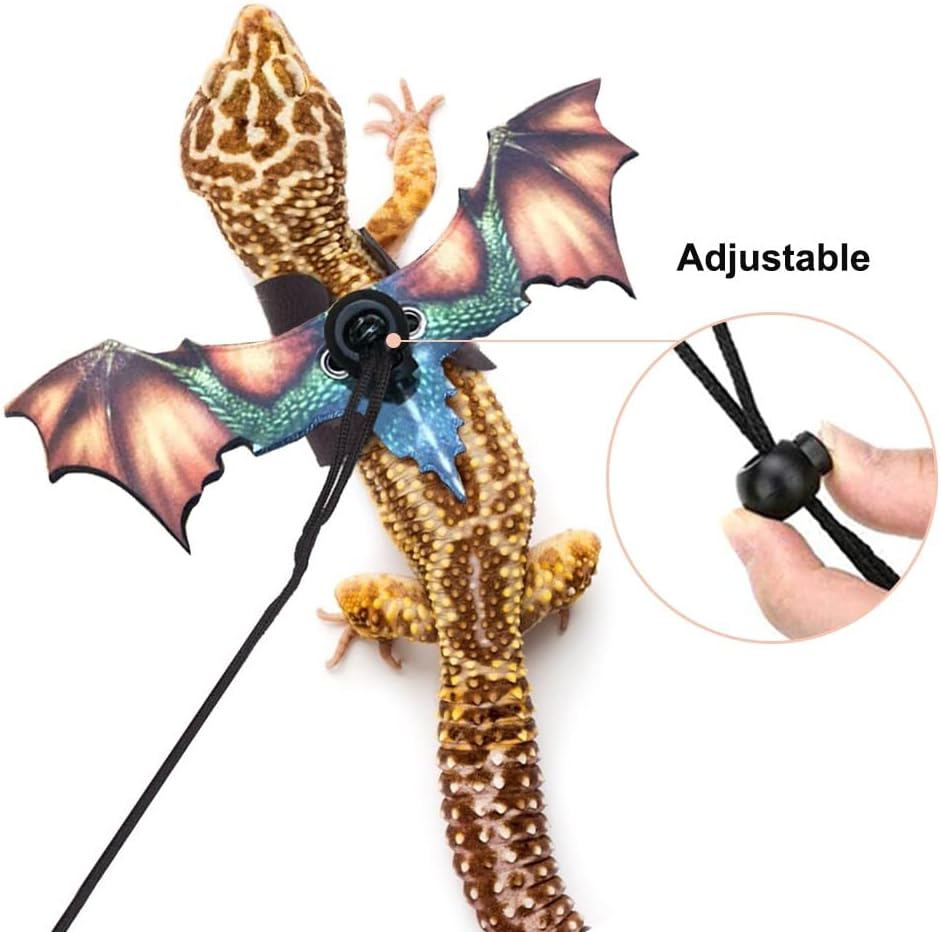 Bearded Dragon Leash, Adjustable Portable Reptile Leash with Cool Wings for Gecko, Bearded Dragon, Iguana, Hamster, Guinea Pig (S+M+L)