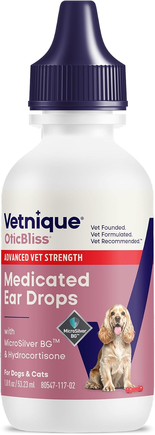 Vetnique Oticbliss Medicated Ear Drops for Dogs & Cats, Infection & Allergy (Ear Infection Drops)