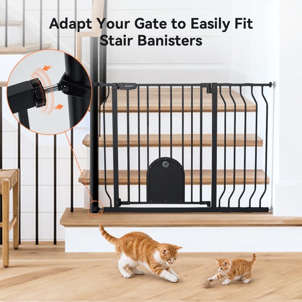 COMOMY 29.5-43.7" Pet Gate with Adjustable Cat Door for Stairs Doorways