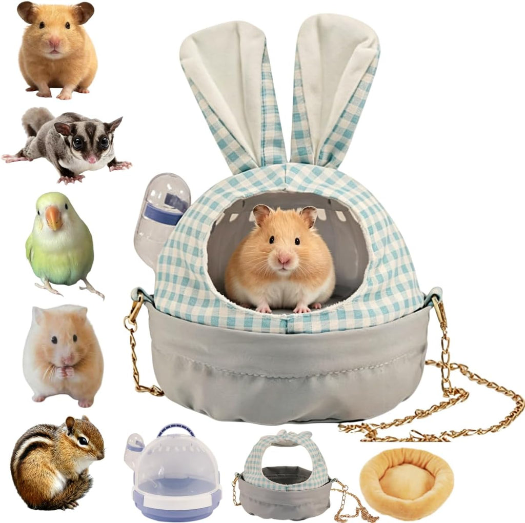 Hamster Carrier with Water Bottle Sugar Glider Travel Bag for Pet (Blue)