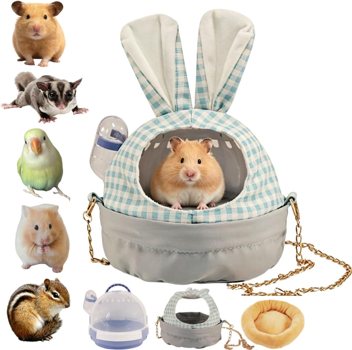 Hamster Carrier with Water Bottle Sugar Glider Travel Bag for Pet (Blue)