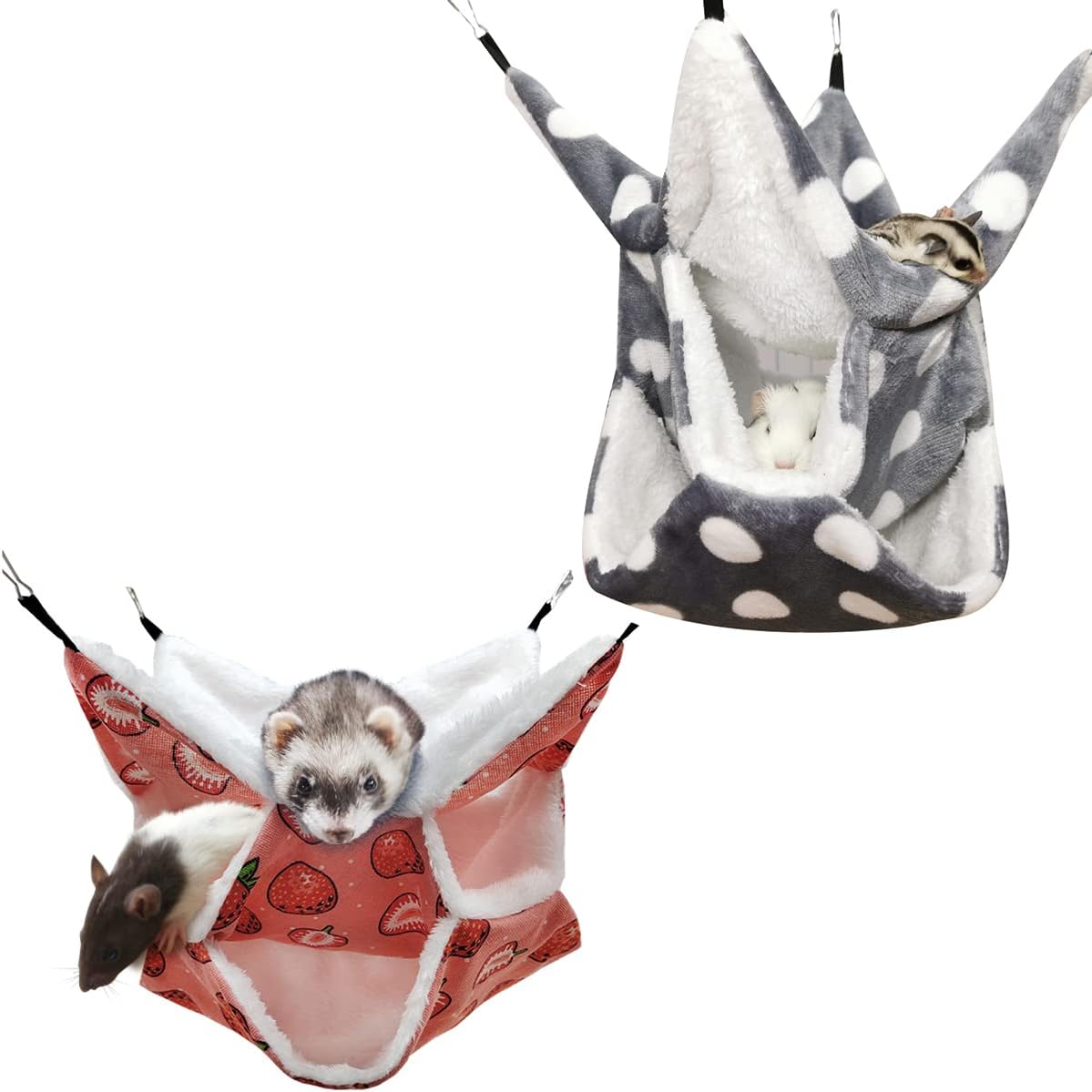 LEFTSTARER Rat Ferret Sugar Glider Cage Hammock Bedding Small Pet Cage Accessories Toy Triple-Layer Hammock Bedding for Hamster Guinea Pig Sugar Glider Rat Ferret Chinchilla Playing Sleeping(Red)