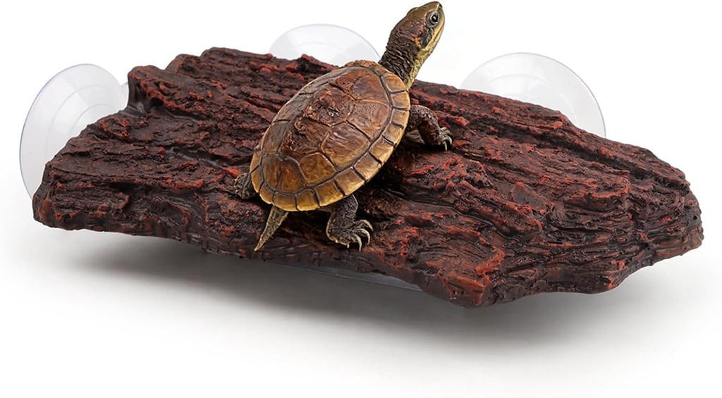 Turtle Basking Platform, Resin Bark‑Textured Turtle Dock with 3 Suction