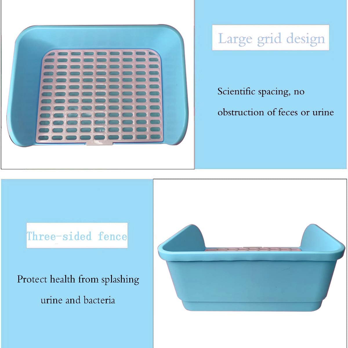 Hamiledyi Large Rabbit Litter Box Corner Bedding Box Chinchilla Toilet Trainer Square Potty Pet Pan for Adult Guinea Pig, Galesaur.Ferret and Other Animals Blue
