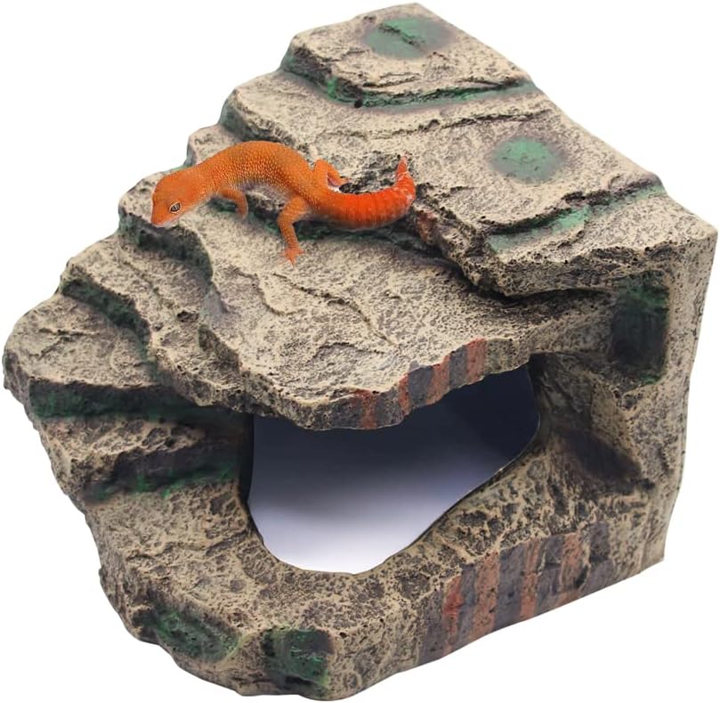 Turtle Basking Platform with Hiding Cave Reptile Dock Ramp Resin Aquarium