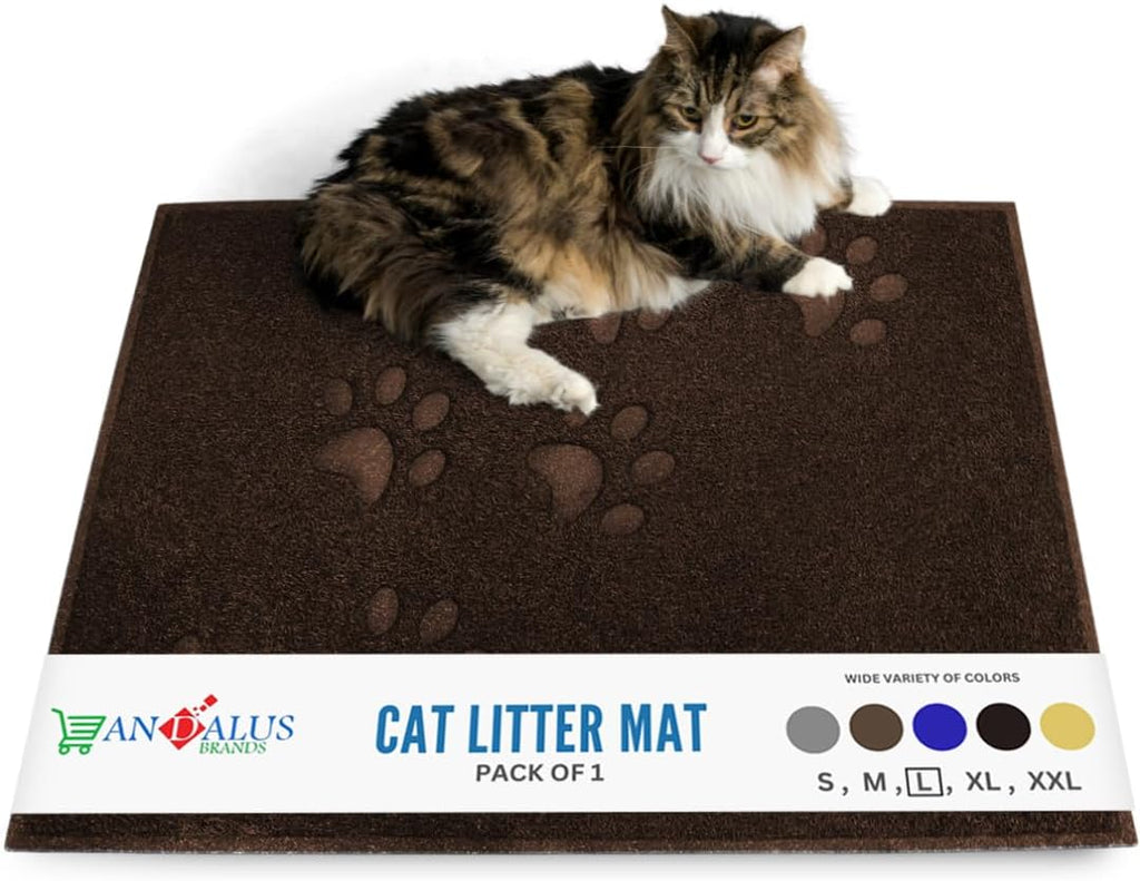 Andalus Large Cat Litter Mat, Pack of 2 - Waterproof, Non-Slip & Easy to Clean Cat Litter Box Mat for Extra Efficient Pet Litter-Trapping, Brown (30” X 18”)