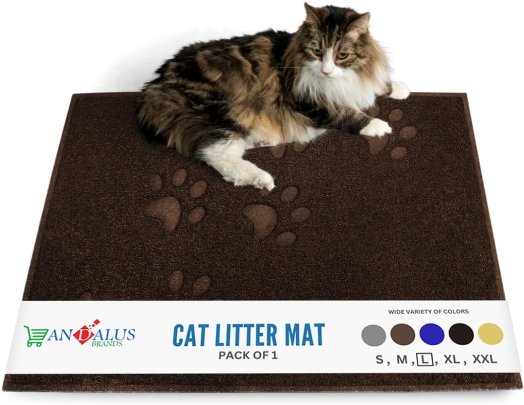 Andalus Large Cat Litter Mat, Pack of 2 - Waterproof, Non-Slip & Easy to Clean Cat Litter Box Mat for Extra Efficient Pet Litter-Trapping, Brown (30” X 18”)