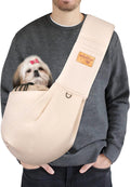 Dog Sling Hands Free Dog Sling Carrier Adjustable Strap Dog Carrier Sling Soft Cotton Dog Carrier Bag Dog Carriers with Pocket for Travel Outdoor(Beige)