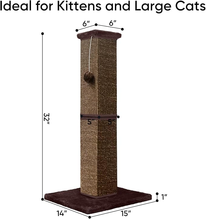 Cat Scratching Post 32 Inch for Indoor Large Cats and Kitten, Nature Sisal Tall - Image 2