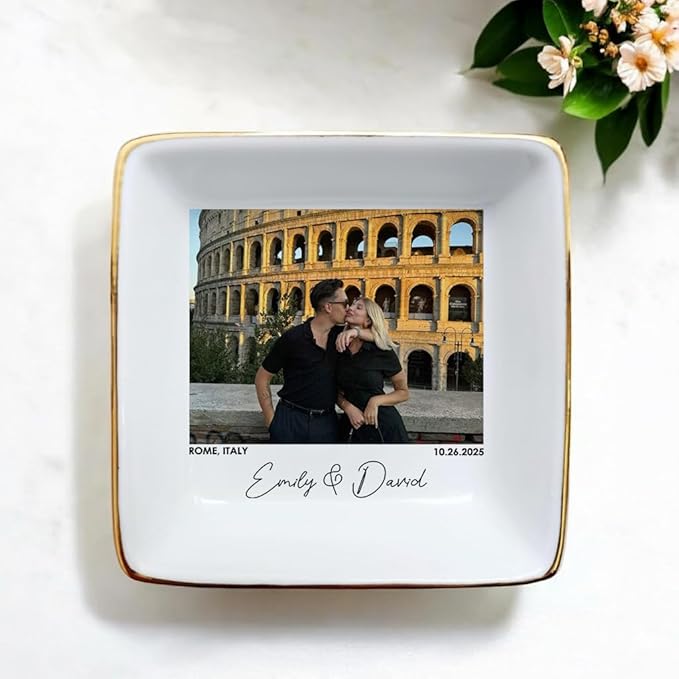 Custom Couple Portrait Polaroid Photo Ring Dish, Personalized Picture Jewelry - Image 3