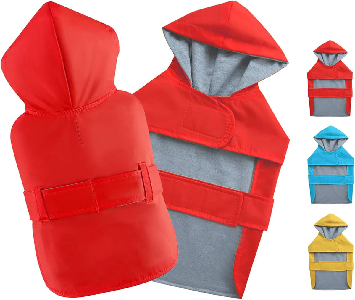 Dog Raincoat Dog Rain Jacket Waterproof Pet Rain Suit Double-Layered Poncho Hooded Warm Lining Leash Hole Adjustable for Medium Dogs,Red,XXXL,Back Length 17-21.5 inches