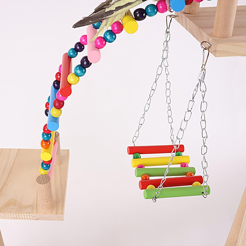 Bird Playground, Parrot Perch Stand, Natural Wood Playstand Play Gym with 2 Perches Stand, Bird Cage Accessories, Parrot Swing for Parakeet Conure Cockatiel Lovebird