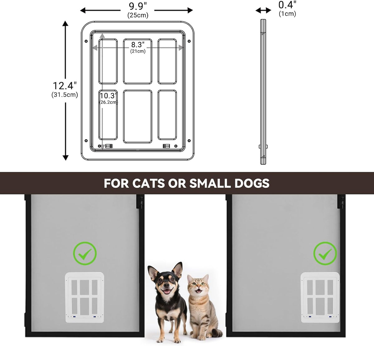 Cat Door for Screen Door with Magnetic Auto-Close, Dual Lockable Tabs Doggy Screen Door, Pet Easy Access for Sliding Screen Door & Window